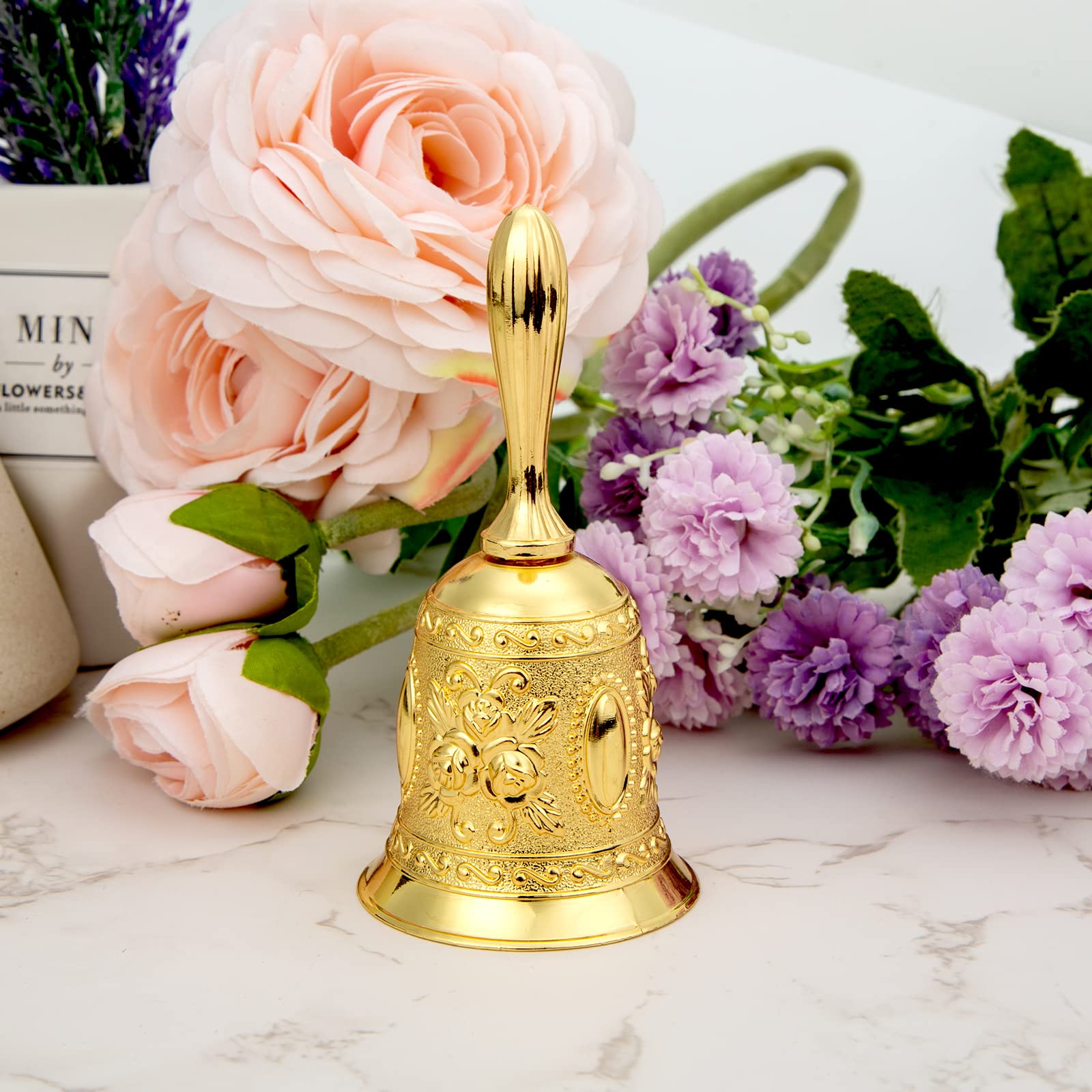 DomeStar Golden Hand Bell, Engraved Bell Call Bell Handheld Bell for Wedding, School, Christmas, Alarm and Bedridden