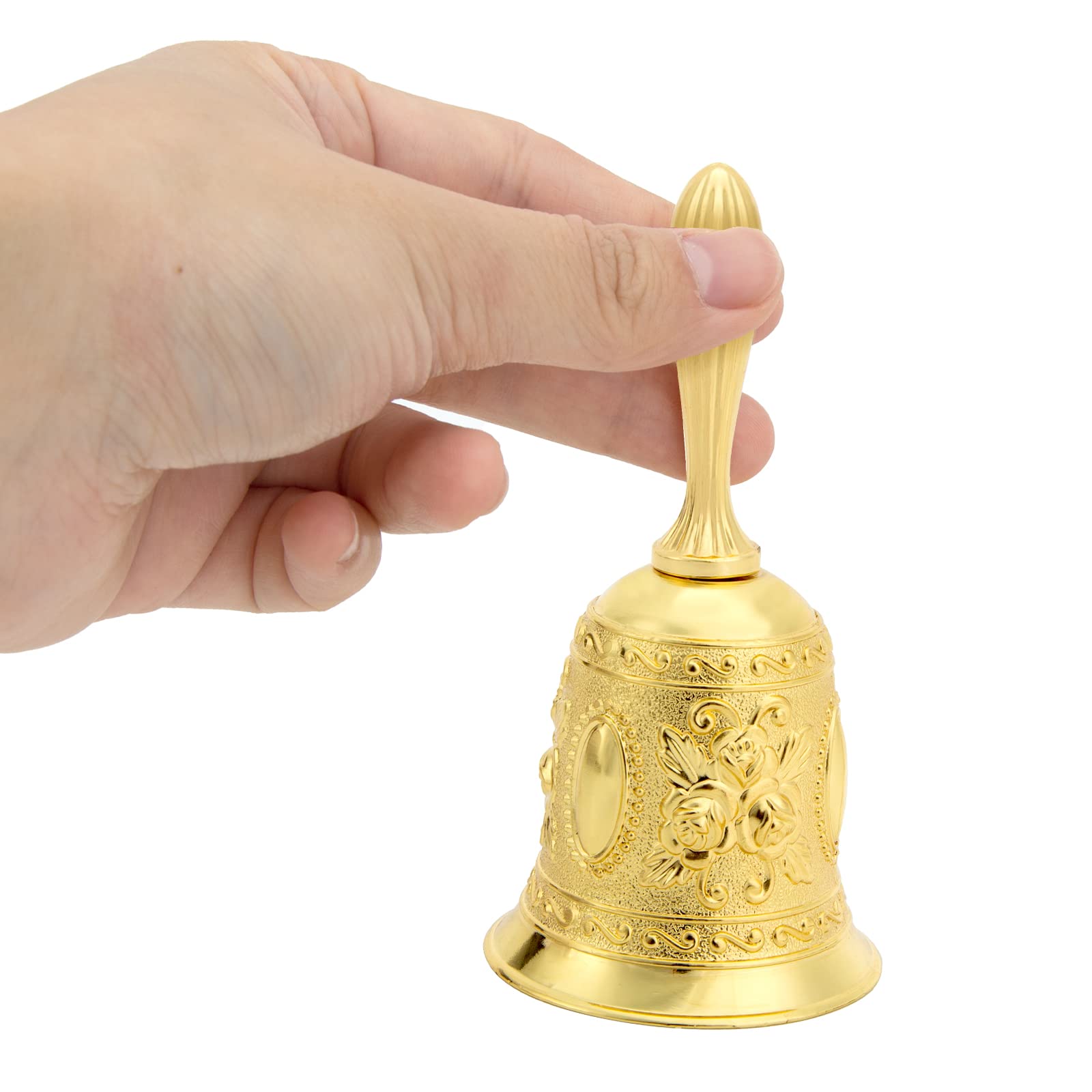 DomeStar Golden Hand Bell, Engraved Bell Call Bell Handheld Bell for Wedding, School, Christmas, Alarm and Bedridden