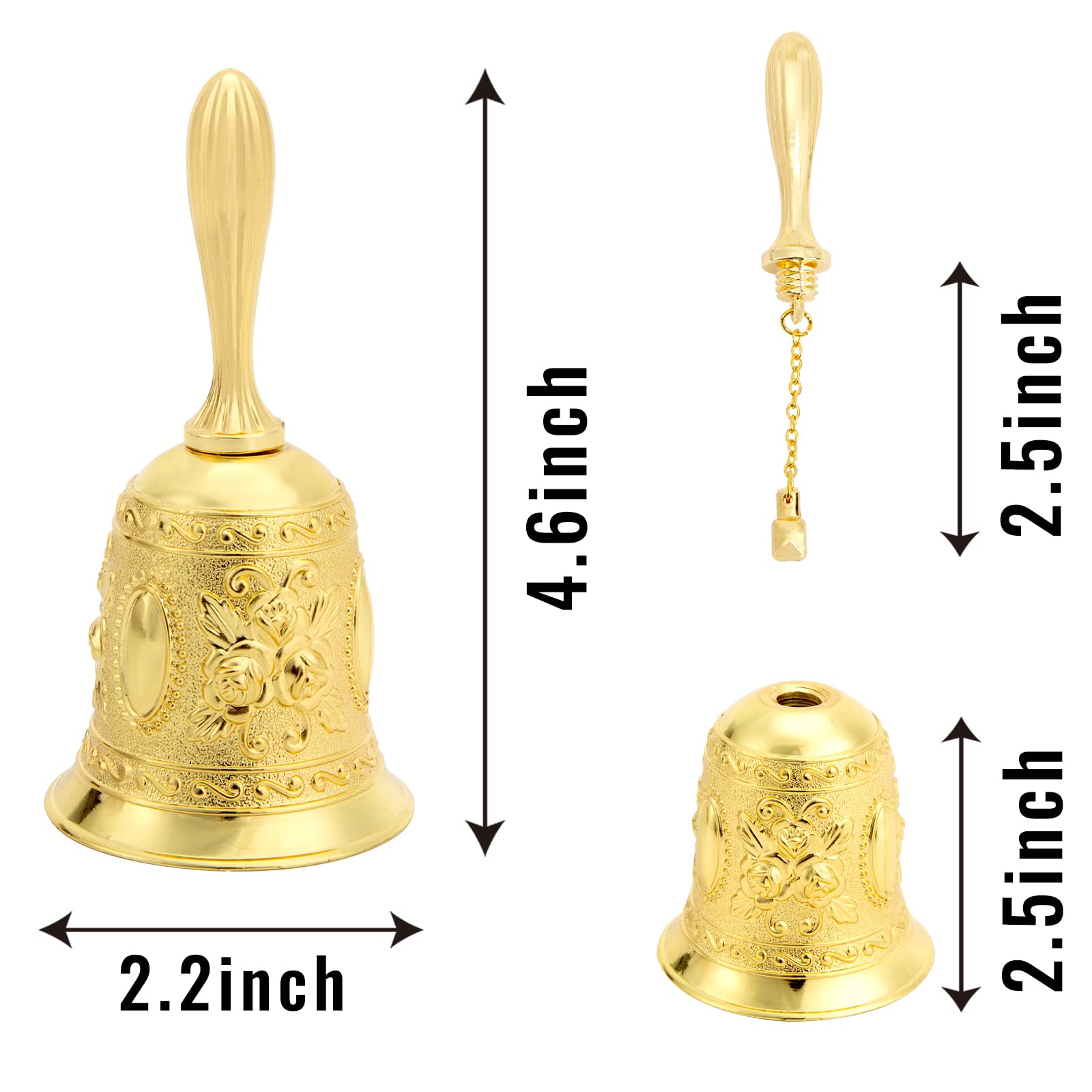 DomeStar Golden Hand Bell, Engraved Bell Call Bell Handheld Bell for Wedding, School, Christmas, Alarm and Bedridden