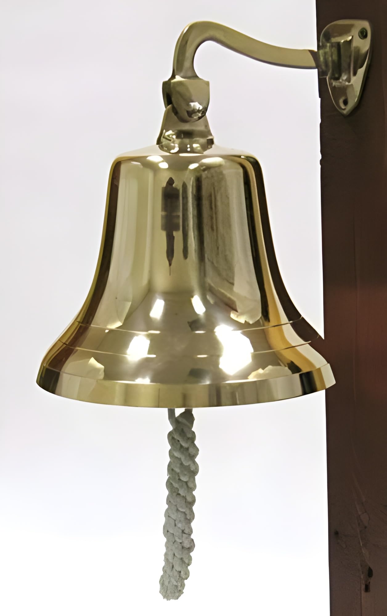 Enormous Wall Hanging Ship Bell with Rope Polished Dinner Bell Tip Bell Indoor/Outdoor Nautical Decoration Bells Variety with Mounting Hardware Bracket Ship Boat Maritime Decor (10" Brass)