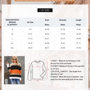 Dokotoo Womens Sweaters Round Neck Striped Cute Winter Pullover Sweaters for Women Trendy 2023 Drawstring Orange Medium