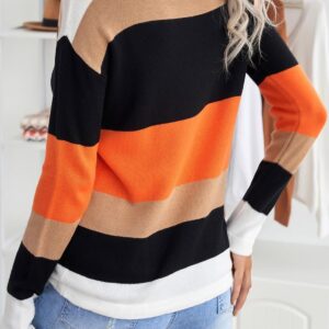 Dokotoo Womens Sweaters Round Neck Striped Cute Winter Pullover Sweaters for Women Trendy 2023 Drawstring Orange Medium