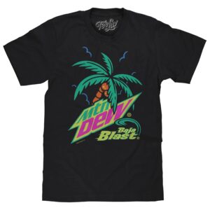 Tee Luv Men's MTN Dew Baja Blast Shirt - Tropical Mountain Dew Soda Graphic Tee (Black) (L)