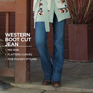 Wrangler Women's Western Mid Rise Stretch Boot Cut Jean, Black, 5W x 34L