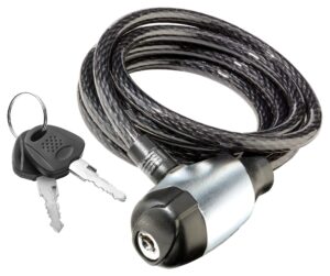 schwinn bike key lock in braided steel cable, 2 keys included, 6 feet x 8mm anti theft bicycle lock, security level 1