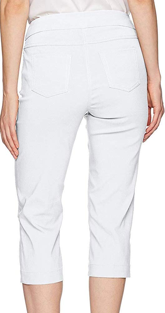 SLIM-SATION Women's Wide Band Pull On Straight Leg Capri with Tummy Control, White, 4