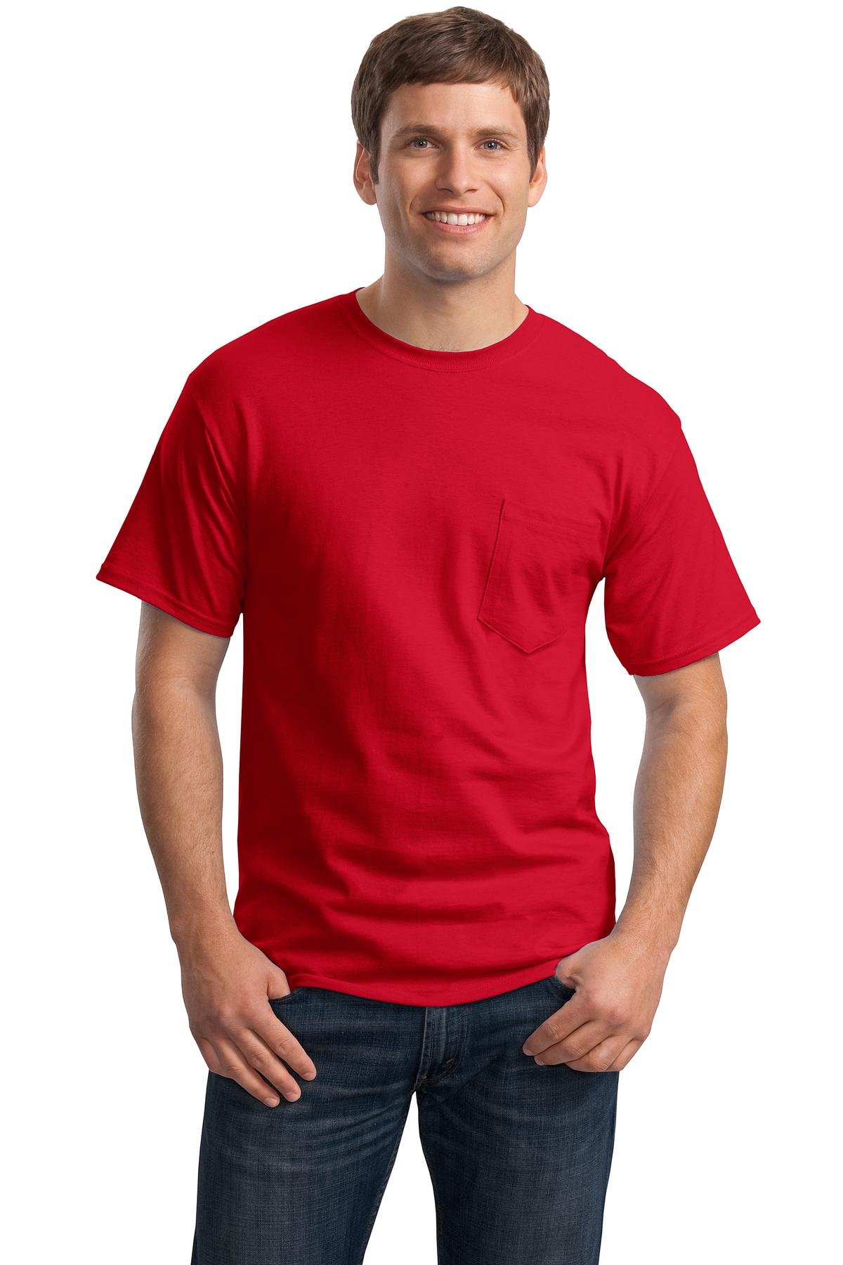 Hanes Tagless Men`s Pocket T-Shirt Deep Red
