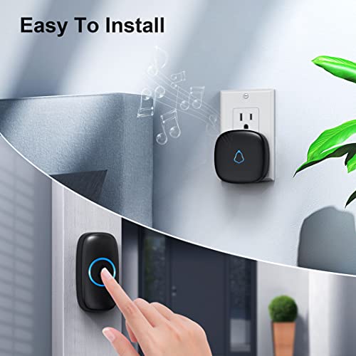 SECRUI Wireless Doorbell with 2 Receivers 2 Push Buttons, Easy installation, Adjustable Volume, 58 Chimes, Colorful LED, 1000Ft Range, M520+F55, Black