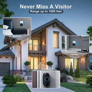 SECRUI Wireless Doorbell with 2 Receivers 2 Push Buttons, Easy installation, Adjustable Volume, 58 Chimes, Colorful LED, 1000Ft Range, M520+F55, Black
