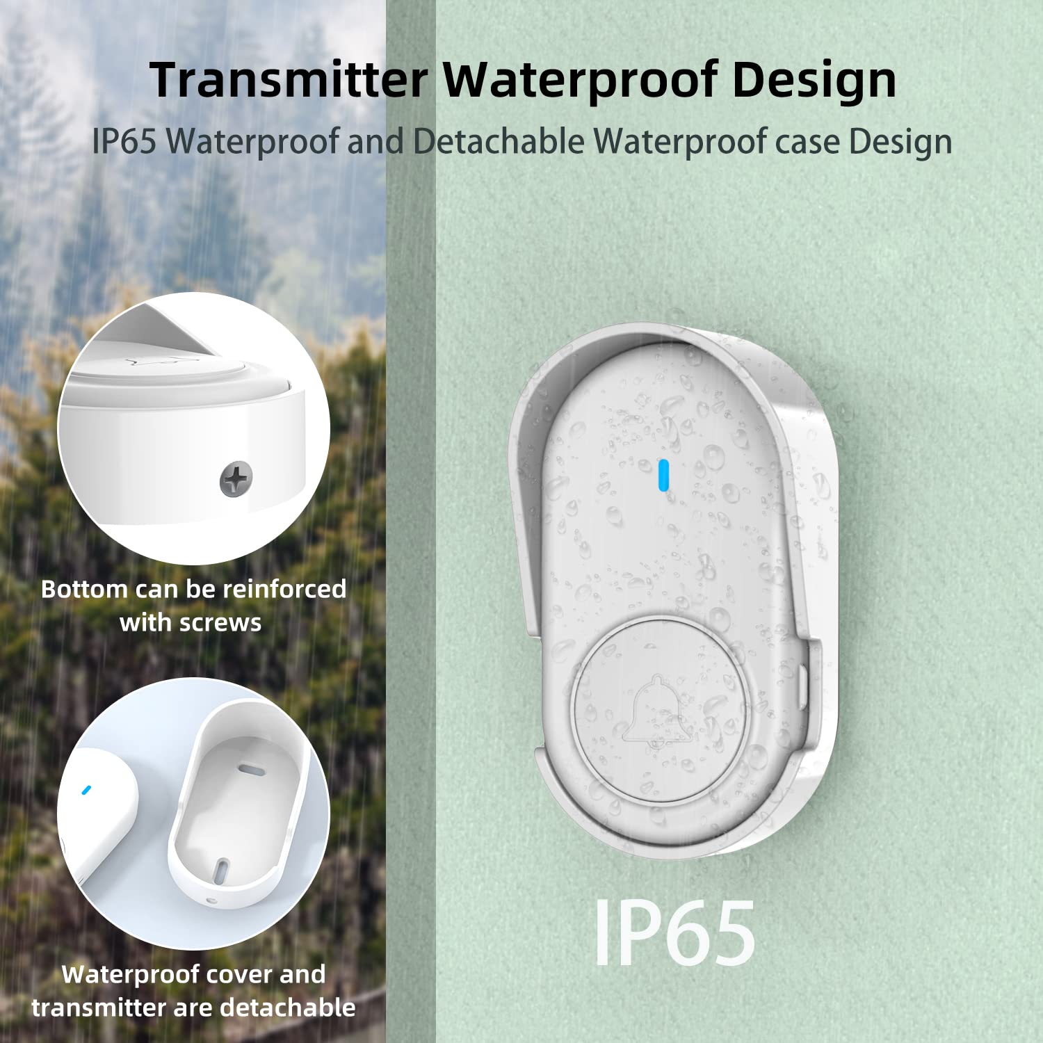 Wonderful Home Wireless Doorbell with IP65 Waterproof 1050 Feet/320M and 5 Adjustable Volume Levels 38 Melodies Doorbell Chime and LED Flashing