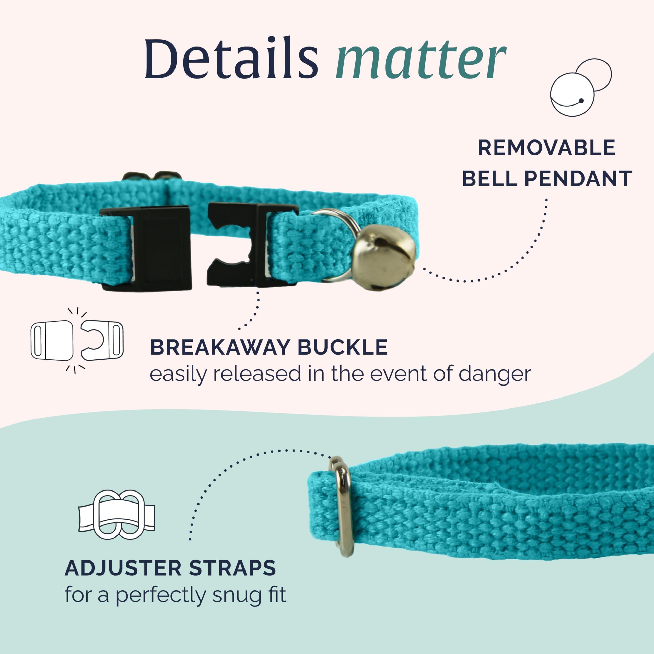 Hepper Hemp Safety Breakaway Cat Collar with Bells - Adjustable Large to Small Kitten Collar with Bell - Cat Collars for Girl Cats/Cat Collars for Boy Cats - Minimalist Cute Cat Collar with Cat Bells