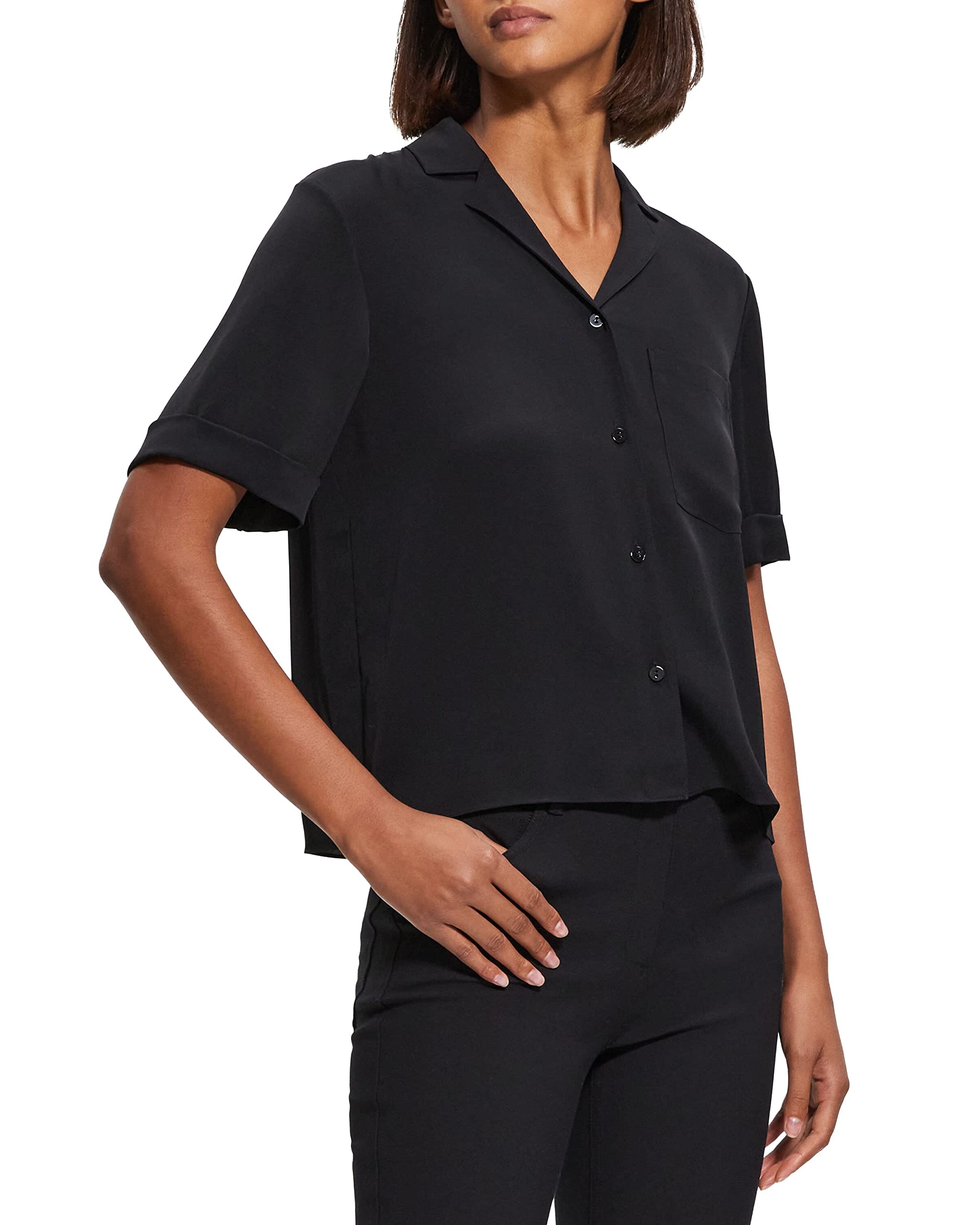 Theory Women's Short-Sleeved Camp Shirt, Black