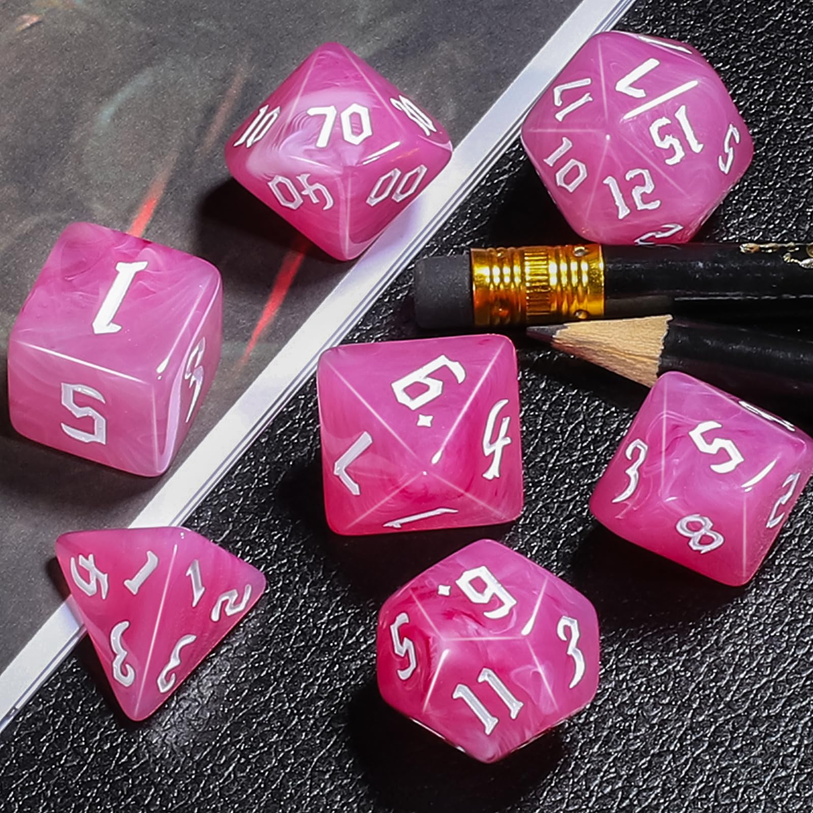 CiaraQ DND Polyhedral Dice Set for Dungeons and Dragons RPG MTG Role Playing Table Games-with 1 Dice Pouch (Pink Gradient)