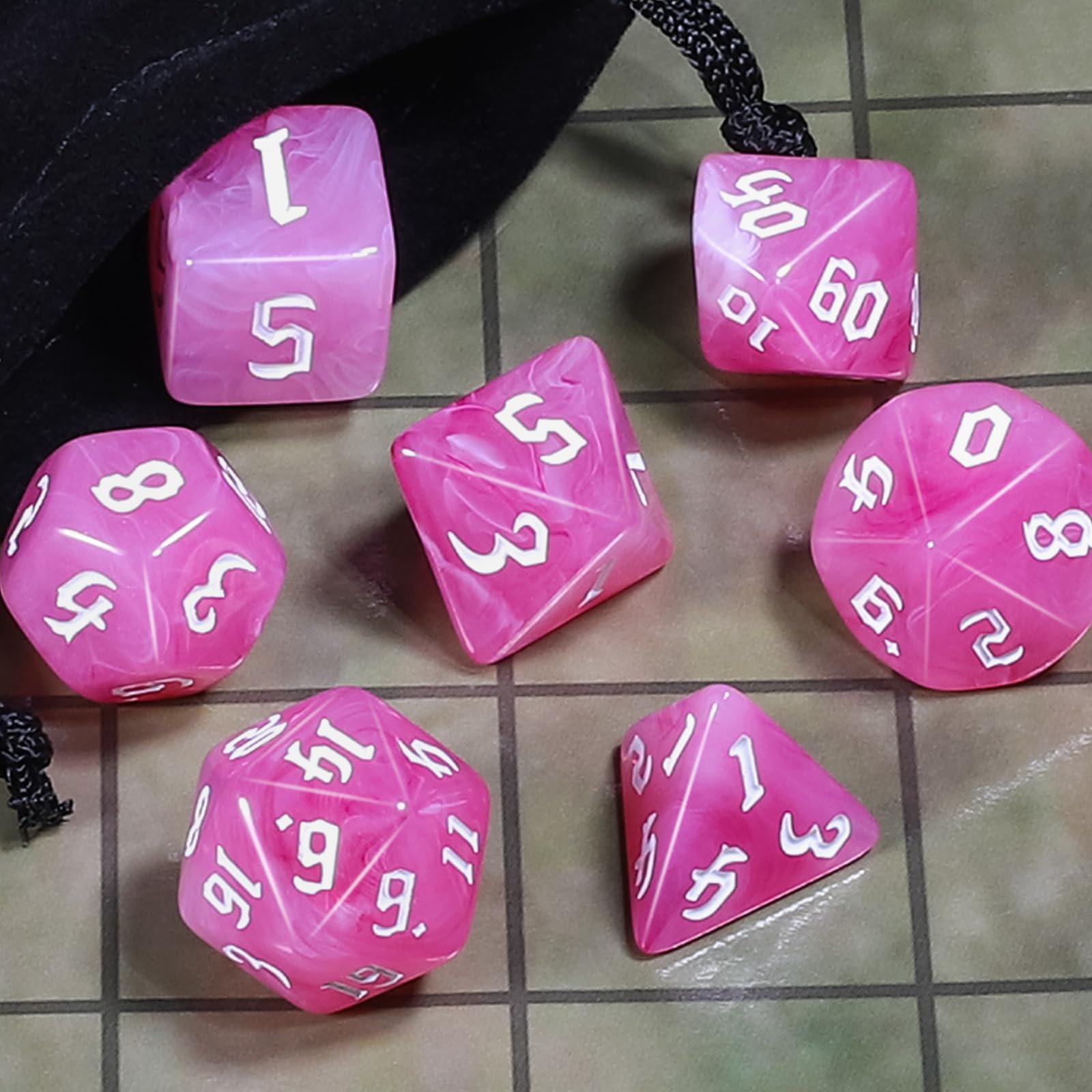 CiaraQ DND Polyhedral Dice Set for Dungeons and Dragons RPG MTG Role Playing Table Games-with 1 Dice Pouch (Pink Gradient)