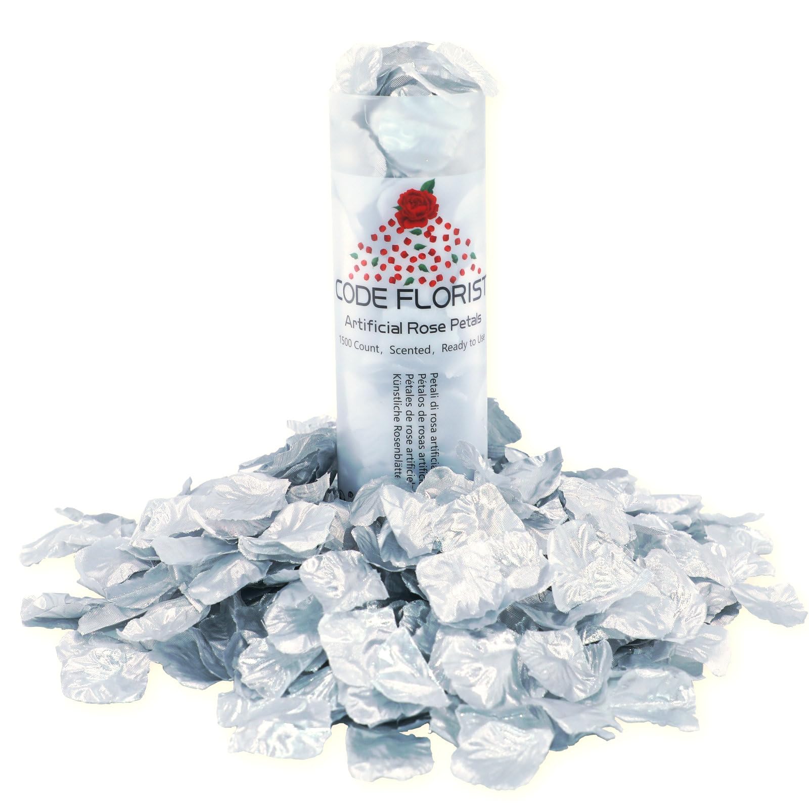 CODE FLORIST 1100 PCS Silk Rose Petals for Valentine's Day,Fake Rose Petals for Romantic Night,Wedding,Proposal Anniversary Flower Decorations(Separated,Scented,Silver)