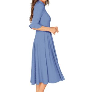 Verdusa Women's Elegant Ribbed Knit Bell Sleeve Fit and Flare Midi Dress Slate Blue S