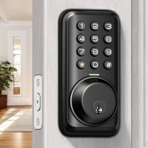 Veise Keyless Entry Door Lock, Electronic Keypad Deadbolt Lock, Auto Lock, 1 Touch Locking & 20 User Codes, Anti-Peeking Password, Easy Installation Design - Matte Black