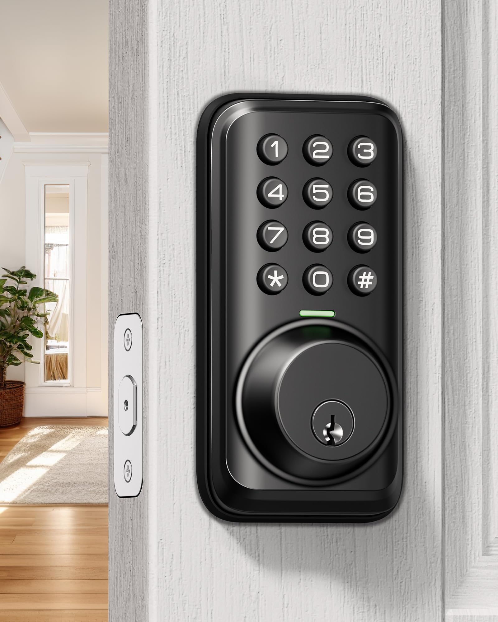 Veise Keyless Entry Door Lock, Electronic Keypad Deadbolt Lock, Auto Lock, 1 Touch Locking & 20 User Codes, Anti-Peeking Password, Easy Installation Design - Matte Black