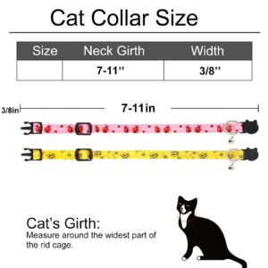 Giecooh Cat Collar, 2 Pack Breakaway Collar with Bells, Safety Buckle Kitten Collars for Boy and Girl Cats, Bee+Ladybug