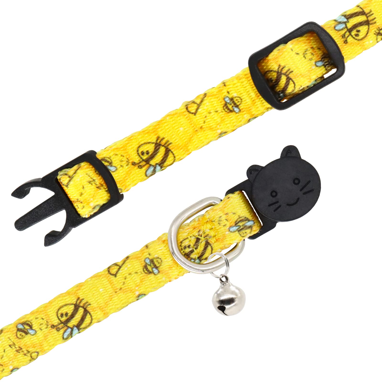 Giecooh Cat Collar, 2 Pack Breakaway Collar with Bells, Safety Buckle Kitten Collars for Boy and Girl Cats, Bee+Ladybug