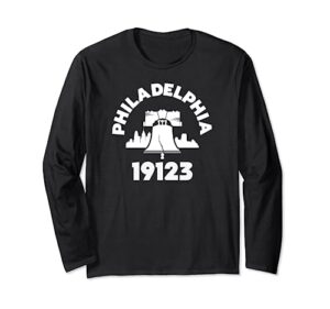 philly neighborhood 19123 zip code philadelphia liberty bell long sleeve t-shirt