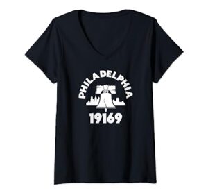 womens philly neighborhood 19169 zip code philadelphia liberty bell v-neck t-shirt