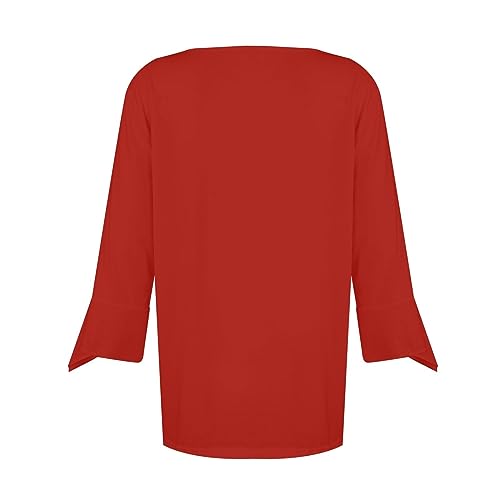 flash deals of The day Long Sleeve Tshirts Shirts for Women Fall Fashion 2023 3/4 Bell Sleeves v Neck Tunic Tops Casual Loose Fit Blouses Business Tops for Women Red 2X