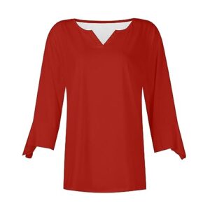 flash deals of The day Long Sleeve Tshirts Shirts for Women Fall Fashion 2023 3/4 Bell Sleeves v Neck Tunic Tops Casual Loose Fit Blouses Business Tops for Women Red 2X