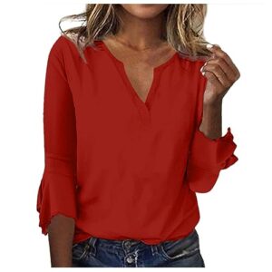 flash deals of The day Long Sleeve Tshirts Shirts for Women Fall Fashion 2023 3/4 Bell Sleeves v Neck Tunic Tops Casual Loose Fit Blouses Business Tops for Women Red 2X