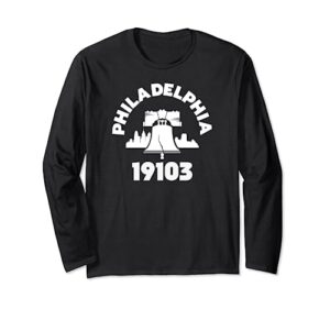 philly neighborhood 19103 zip code philadelphia liberty bell long sleeve t-shirt