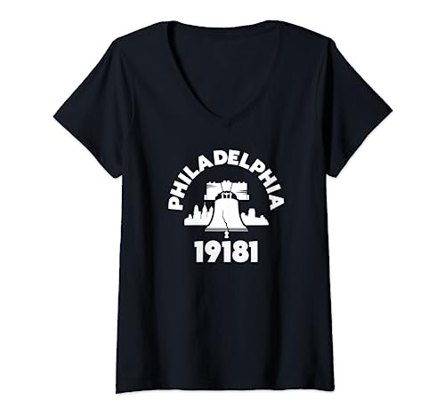 Womens Philly Neighborhood 19181 Zip Code Philadelphia Liberty Bell V-Neck T-Shirt