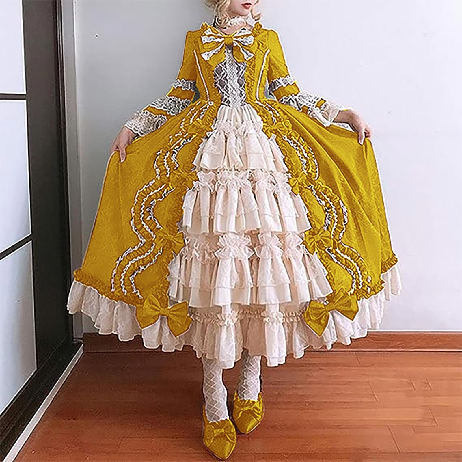 anuyalue Masquerade Dress Renaissance Dress Women Bell Sleeve Lolita Dresses Victorian Masquerade Ball Gown Fluffy Princess Cosplay Costumes Junior Dresses