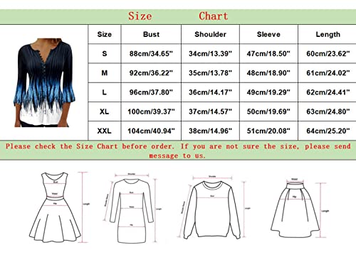 Tshirts Shirts for Women 3/4 Bell Sleeve Button Down Henley Tops Flowy Pleated Casual V Neck Ditsy Floral Blouse