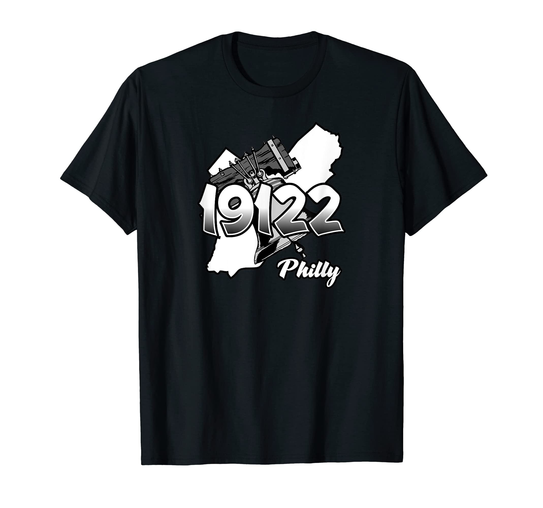 Philadelphia Silhouette with Zip Code 19122 and Liberty Bell T-Shirt