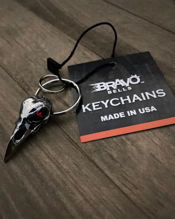 Bravo Bells Raven Skull Diamond Keychain - Pewter Keychain for Bikers - Made in The USA