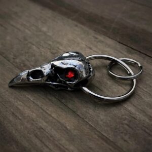 Bravo Bells Raven Skull Diamond Keychain - Pewter Keychain for Bikers - Made in The USA