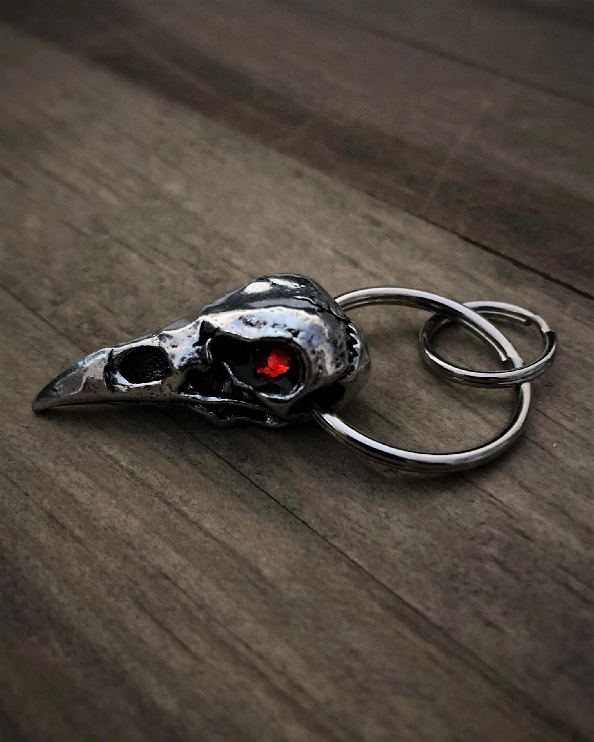 Bravo Bells Raven Skull Diamond Keychain - Pewter Keychain for Bikers - Made in The USA