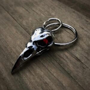 Bravo Bells Raven Skull Diamond Keychain - Pewter Keychain for Bikers - Made in The USA