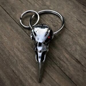 Bravo Bells Raven Skull Diamond Keychain - Pewter Keychain for Bikers - Made in The USA