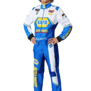 Fun Costumes NASCAR Kids Chase Elliott Suit Boys, Blue Race Car Driver Halloween Costume Large