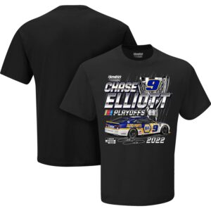 checkered flag sports nascar chase elliott playoff t-shirt - black 1-spot short sleeve automotive racing apparel - medium
