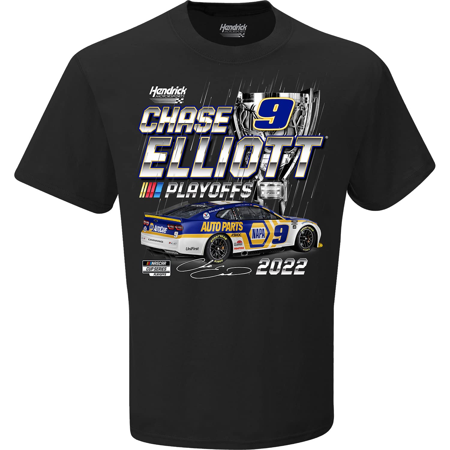 Checkered Flag Sports NASCAR Chase Elliott Playoff T-Shirt - Black 1-Spot Short Sleeve Automotive Racing Apparel - Medium