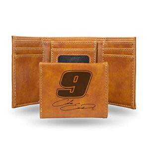 rico industries - chase elliott no. 9 - premium laser engraved vegan brown leather tri-fold wallet - slim yet sturdy design - perfect to show your nascar loyalty or gift