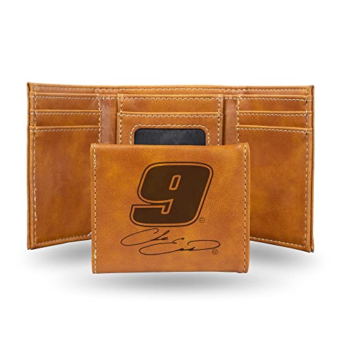 Rico Industries - Chase Elliott No. 9 - Premium Laser Engraved Vegan Brown Leather Tri-fold Wallet - Slim yet Sturdy Design - Perfect to Show Your NASCAR Loyalty or Gift