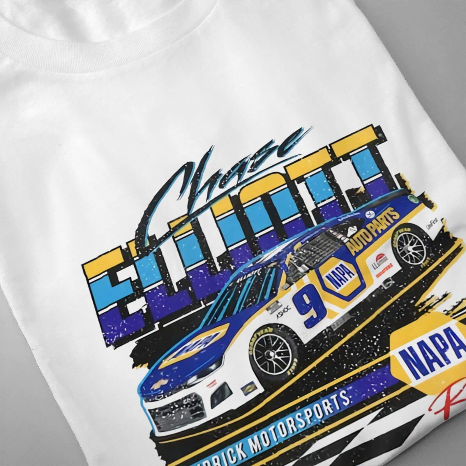 Chase Elliott 9 Men's T-Shirt Crewneck T-Shirt Printing Performance Classic Short Sleeve White