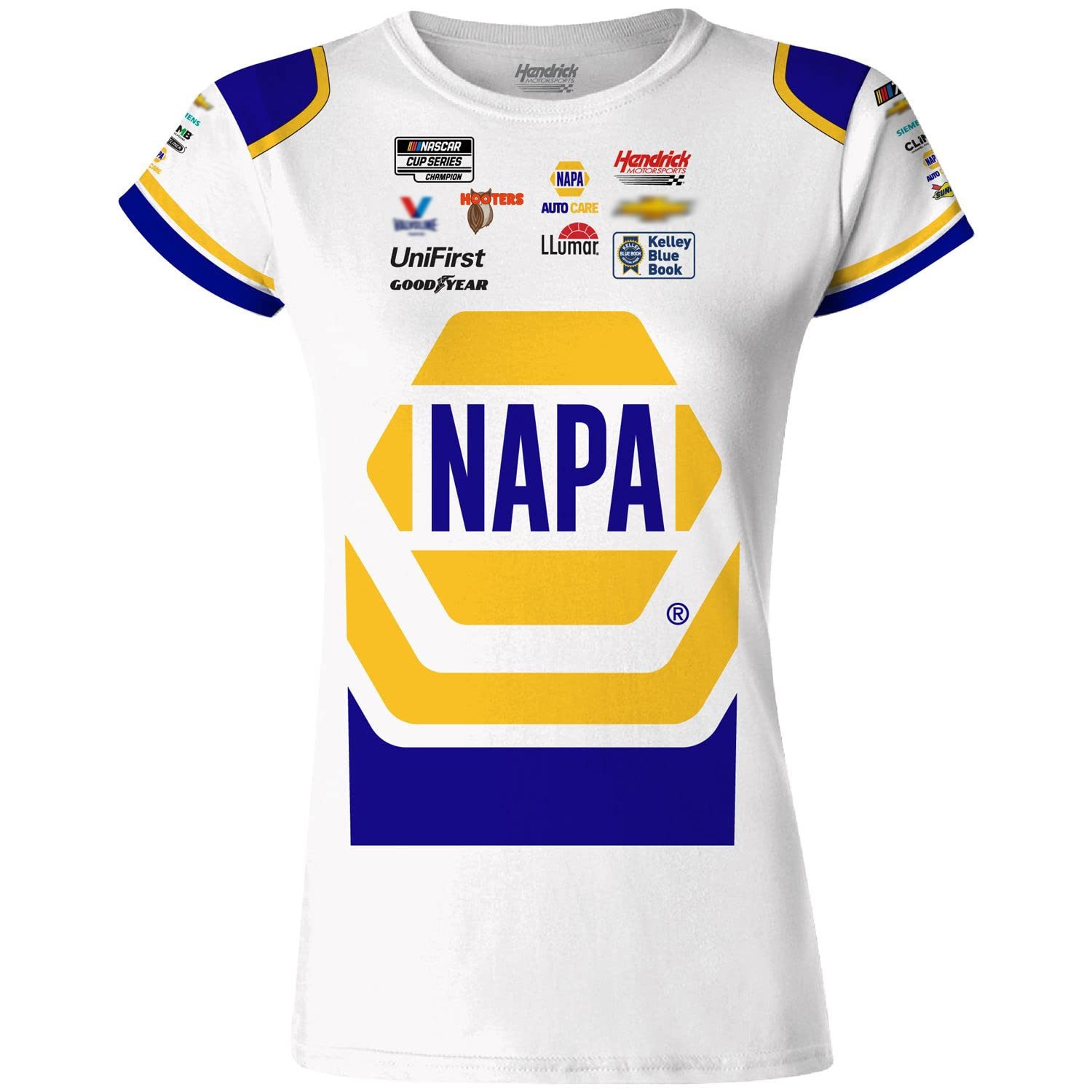 Checkered Flag Sports Chase Elliott Women's 2023 NAPA Sublimated Uniform Pit Crew Ladies T-Shirt White (as1, Alpha, l, Regular, Regular)