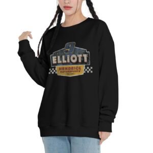 ASFRSH Chase Elliott 9 Crewneck Sweatshirt Hoodie Pullover Long Sleeve Loose Lightweight Sport Unisex Cotton Sweatshirt Black