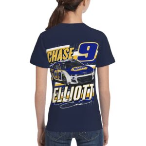 ASFRSH Chase Elliott 9 Shirt for Teen Girl & Boy Printing Short Sleeve Tee Athletic Classic Shirt Crewneck T-Shirt