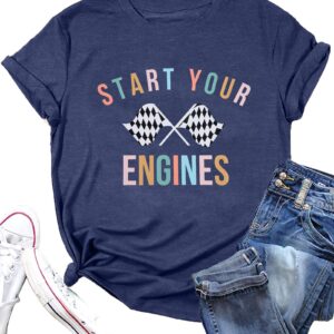 BANGELY Start Your Engines Tshirt Checkered Flag Racing Shirts Raceday Casual Unisex Short Sleeve Tee Tops