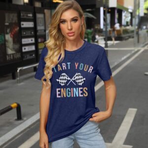 BANGELY Start Your Engines Tshirt Checkered Flag Racing Shirts Raceday Casual Unisex Short Sleeve Tee Tops